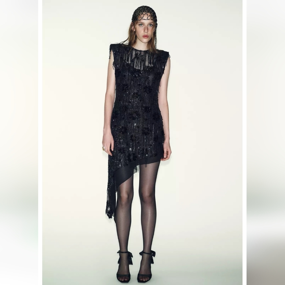 Zara Asymmetric Sequin Mini Dress